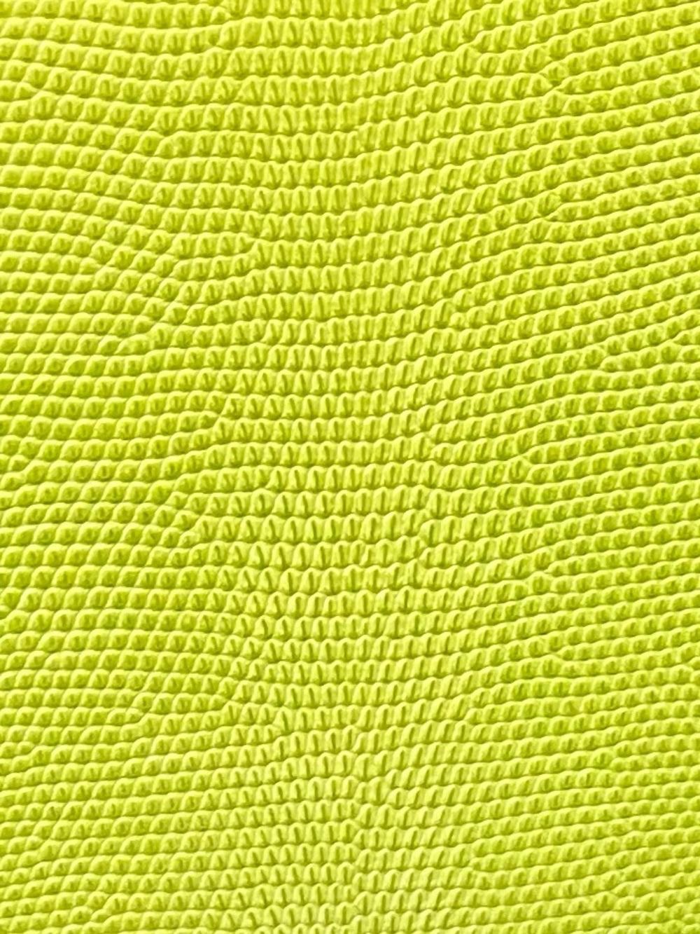 Alexandra Clancy Lime Green Lizard Leather Clutch – Gemstone Box Bag w Chain — collectible designer bag material closeup