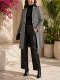 AllSaints Tamia Check Wool-Blend Duster Black/Gray Plaid Long Single-Button Coat — designer garment full silhouette and fit