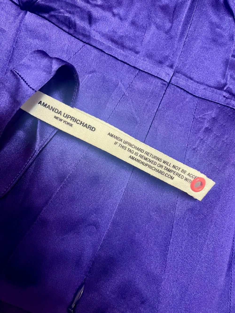 Amanda Uprichard Fiorella Silk Ruched Mini Dress in Deep Purple — neckline bodice and shoulder detail
