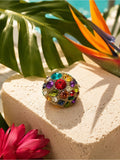 Anthropologie Gold-Tone Dome Statement Ring with Multicolored Vibrant Crystals — statement jewelry crystal color combination