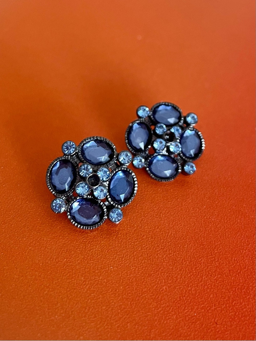 Anthropologie Navy & Blue Crystal Cluster Earrings - Missing Center Stone — designer accessory stone cut detail