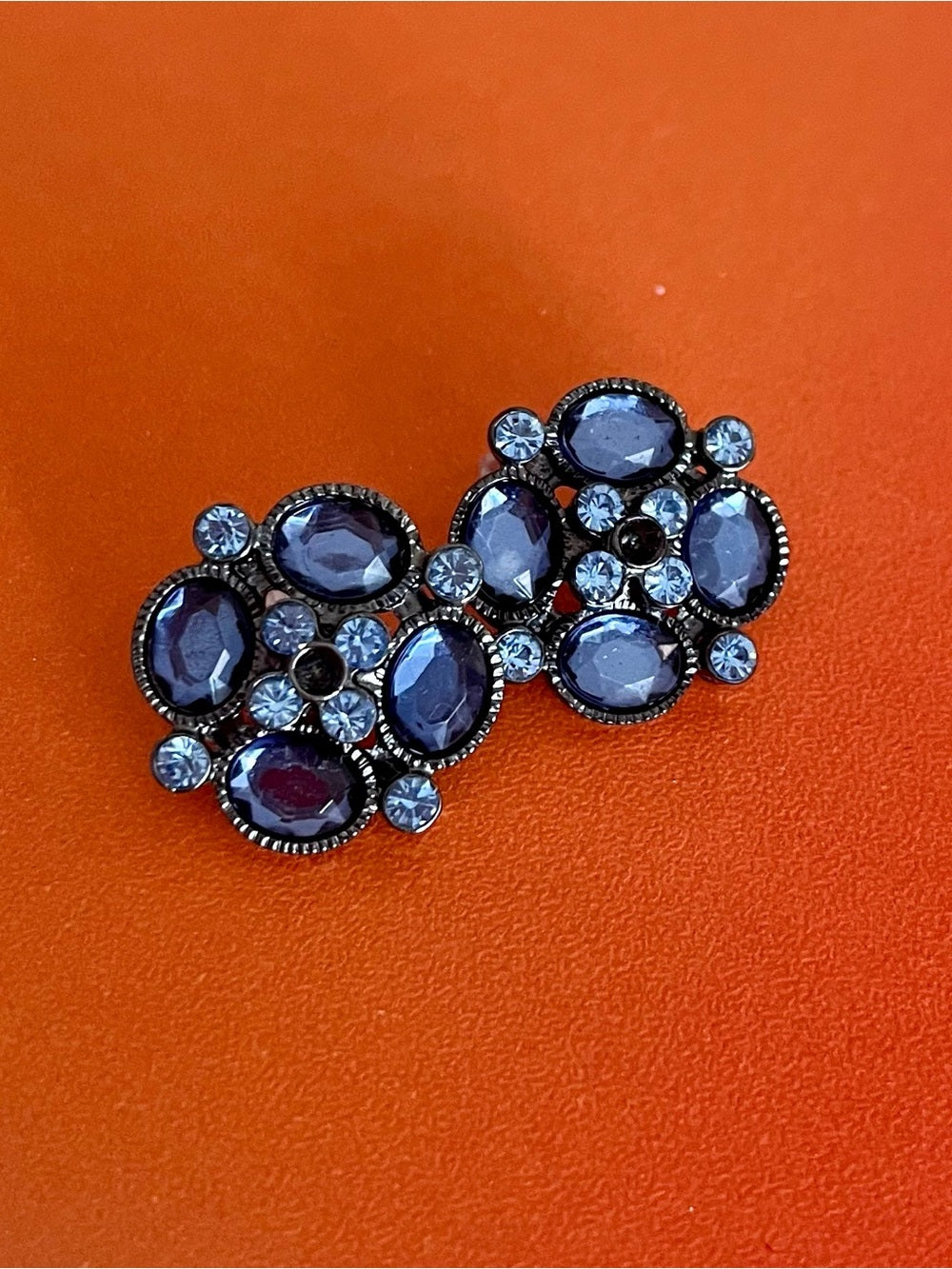 Anthropologie Navy & Blue Crystal Cluster Earrings - Missing Center Stone — statement accessory profile and scale