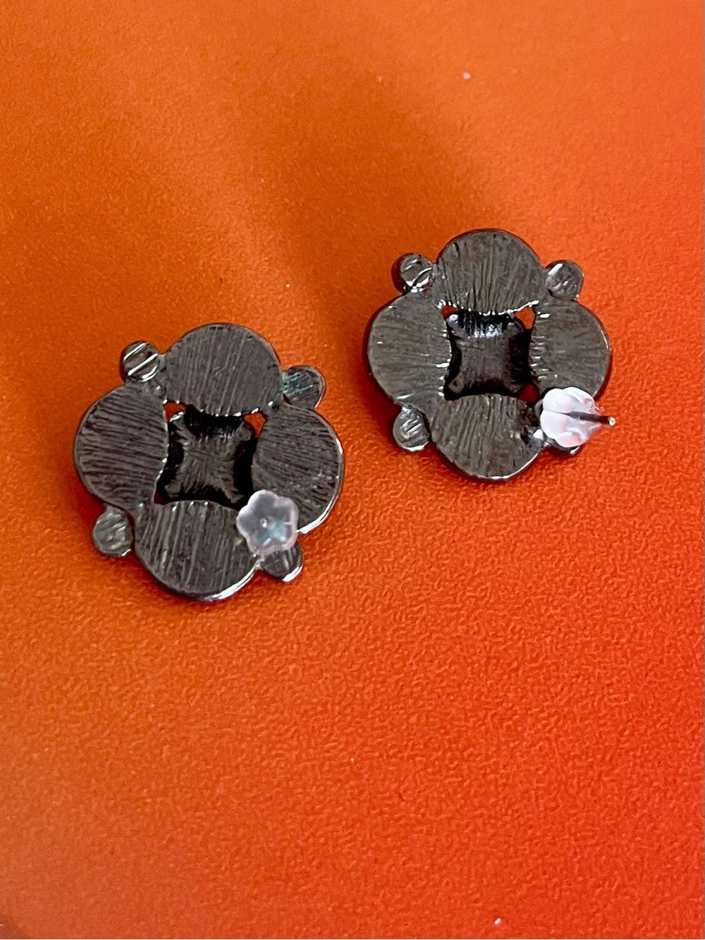 Anthropologie Navy & Blue Crystal Cluster Earrings - Missing Center Stone — gold tone jewelry craftsmanship