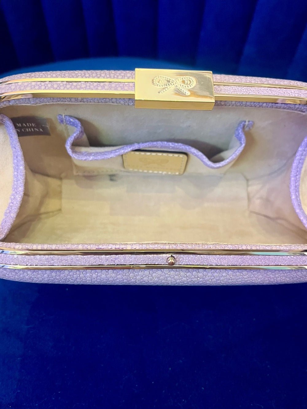 Anya Hindmarch Genuine Stingray Clutch Lavender & Gold Shagreen Evening Bag — luxury handbag proportions and shape