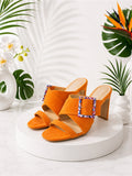 Charles by Charles David Orange Suede Heels w Multicolor Resin Buckle - Size 6.5 — designer shoe silhouette and heel shape