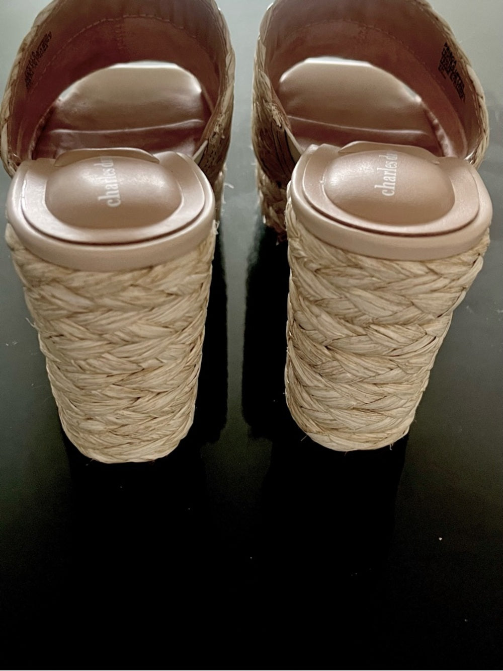 Charles David Natural Woven Block Heel Mules - Size 6.5 NWT — embellished shoe crystal detail