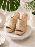 Charles David Natural Woven Block Heel Mules - Size 6.5 NWT — designer shoe silhouette and heel shape