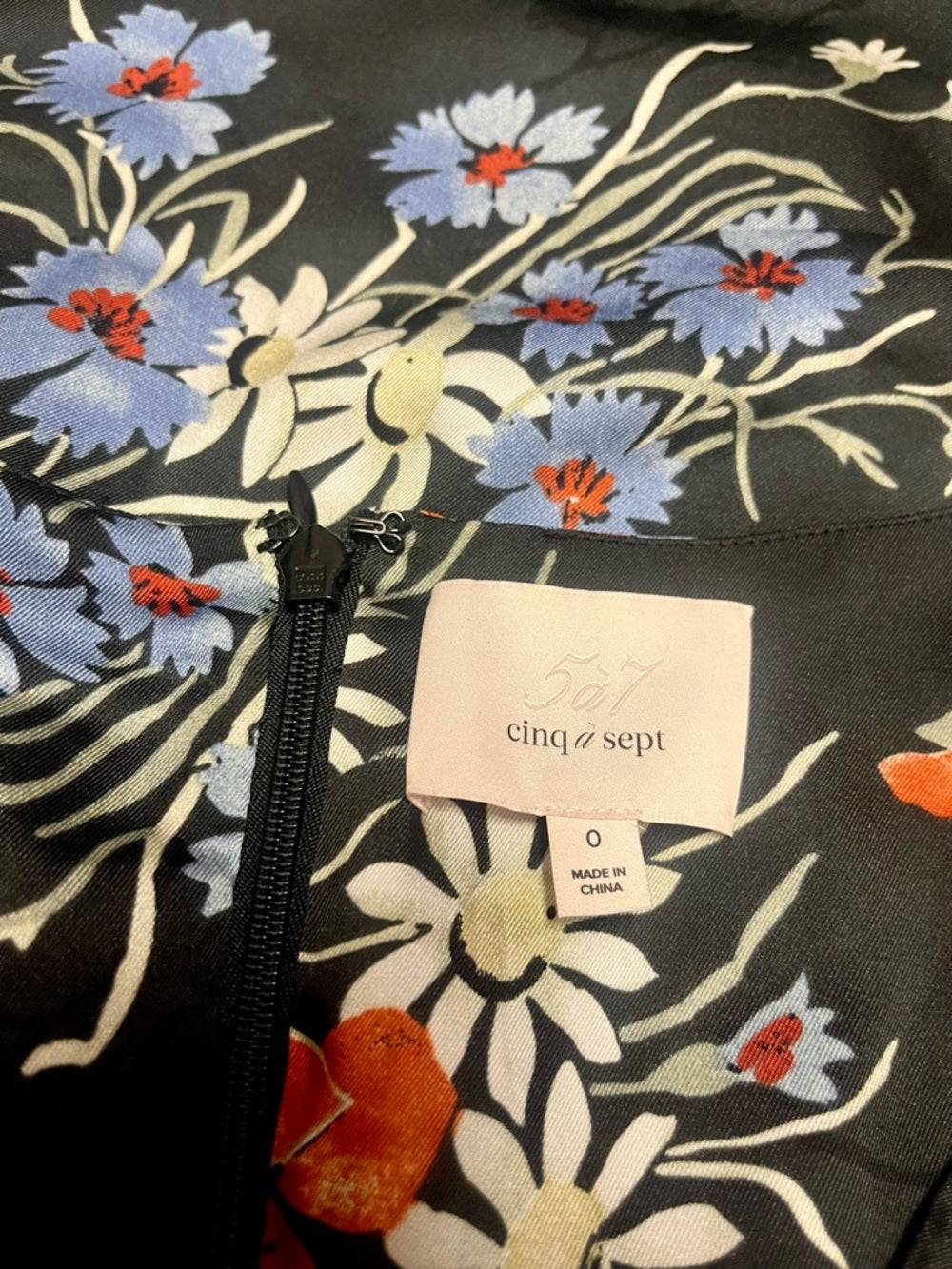 cinq a sept Black Floral Three Quarter Sleeve Walker Wrap Midi Dress - Size 0 — garment side drape and proportions