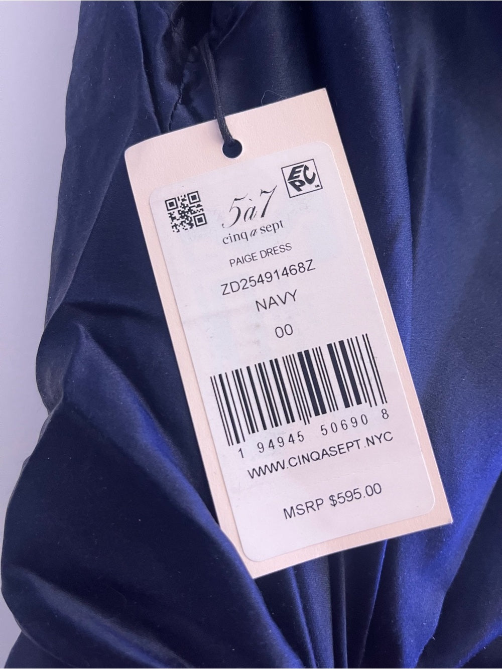 Cinq à Sept “Paige” Navy Silk Draped Midi Dress – Size 00 Elegant Cocktail — waist shaping and draped construction
