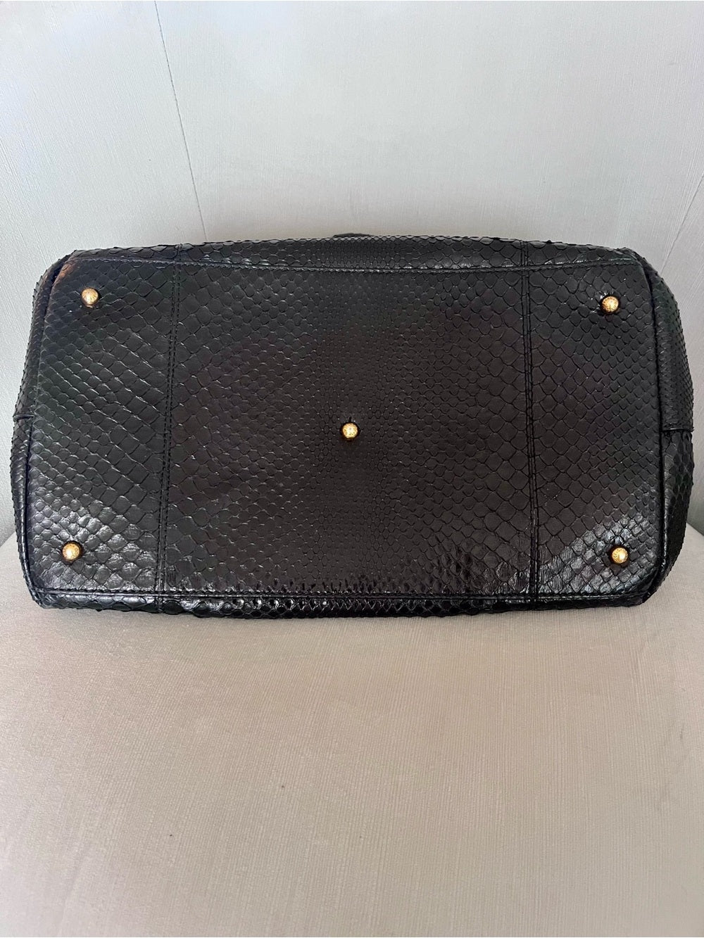 Dolce & Gabbana Genuine Black Python Satchel, Luxe Exotic Snakeskin Top Handle — removable strap and gold tone hardware