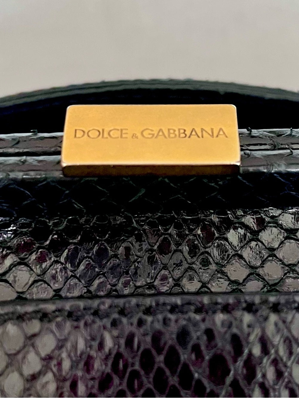 Dolce & Gabbana Genuine Black Python Satchel, Luxe Exotic Snakeskin Top Handle — signature designer hardware and metalwork