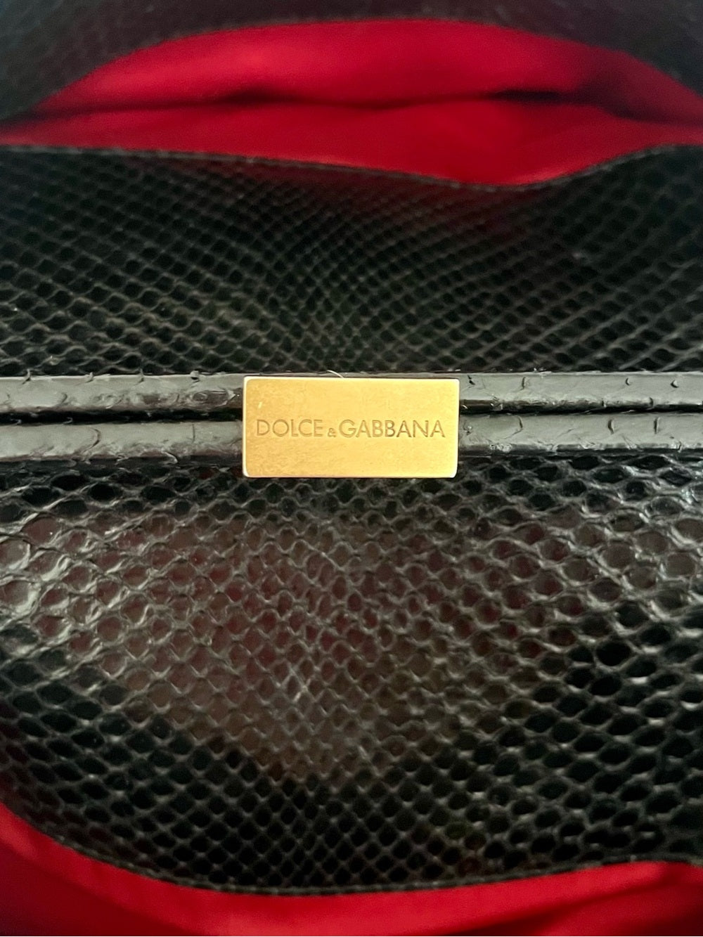 Dolce & Gabbana Genuine Black Python Satchel, Luxe Exotic Snakeskin Top Handle — bag closure fastening and edge finish