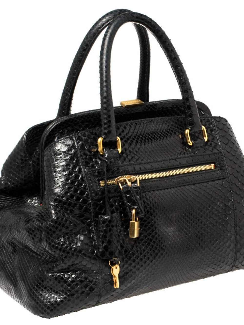 Dolce & Gabbana Genuine Black Python Satchel, Luxe Exotic Snakeskin Top Handle — designer exotic leather handbag silhouette (additional view 2)