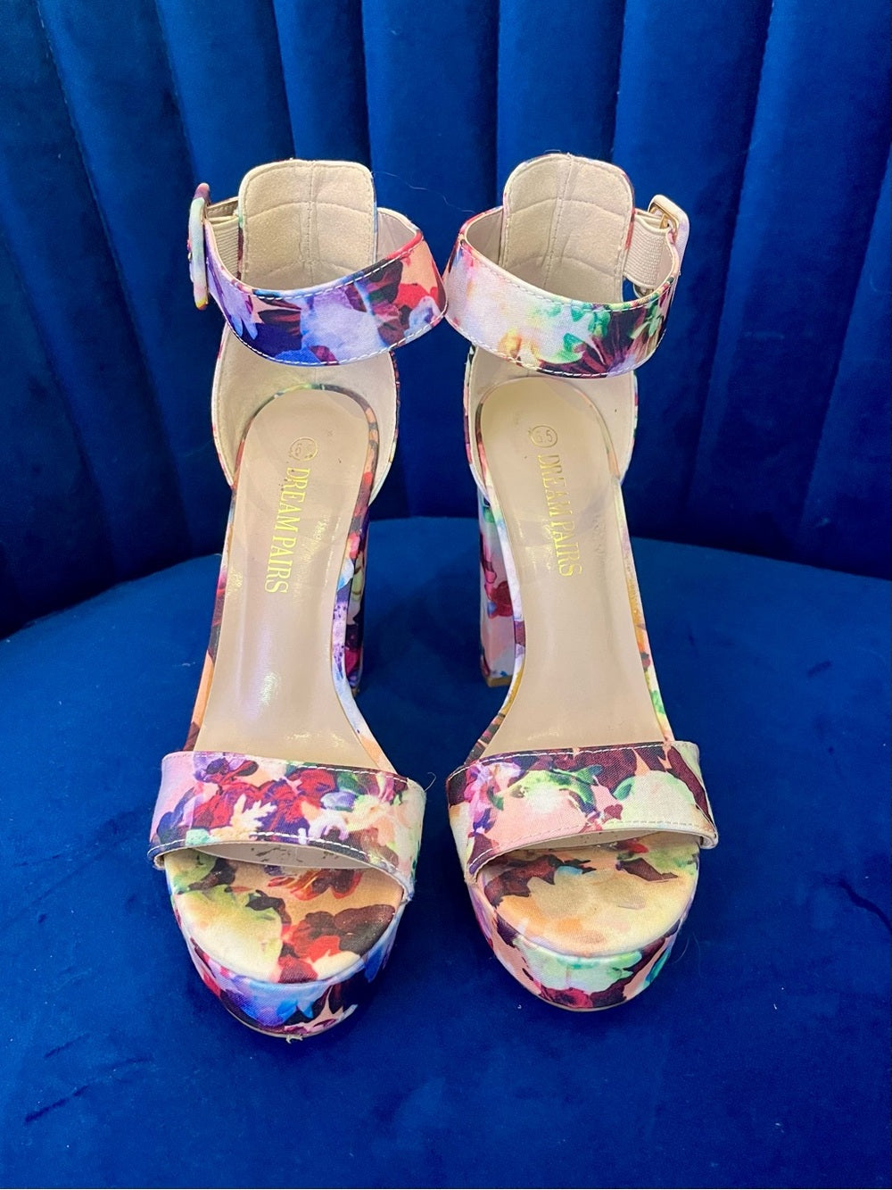 Dream Pairs Women's Open Toe Floral Chunky High Heel Platform Sandals — designer insole branding and footbed