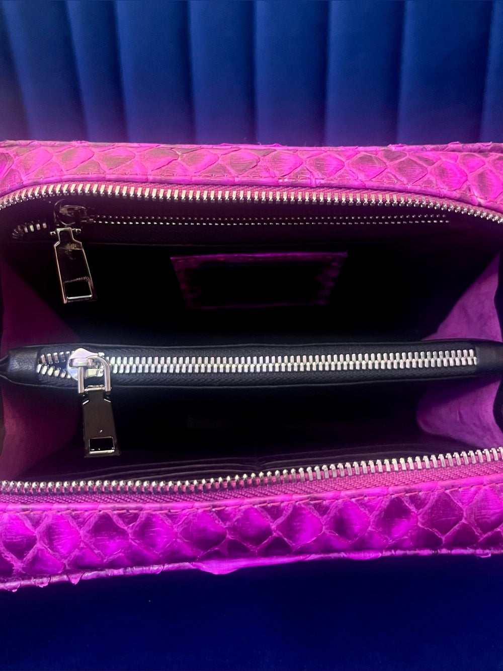 Fuchsia Genuine Python Crossbody – Real Snakeskin Shoulder Bag w Silver Hardware — luxury handbag proportions and shape