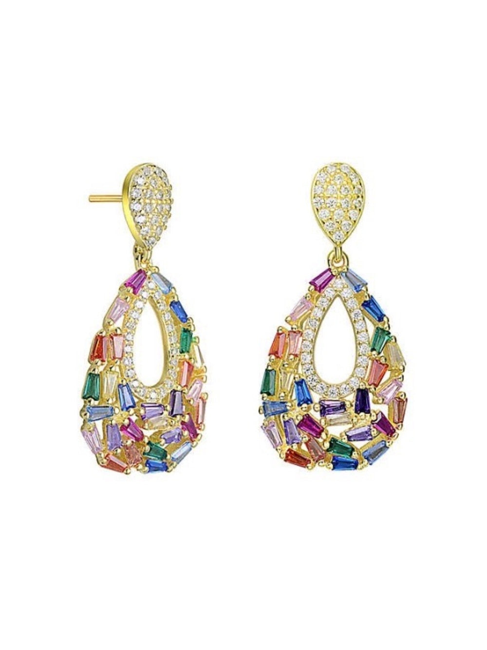 Genevieve 14K Gold Plated Multicolor Crystal Teardrop Earrings – Statement Drops — jewelry closure and wearable hardware
