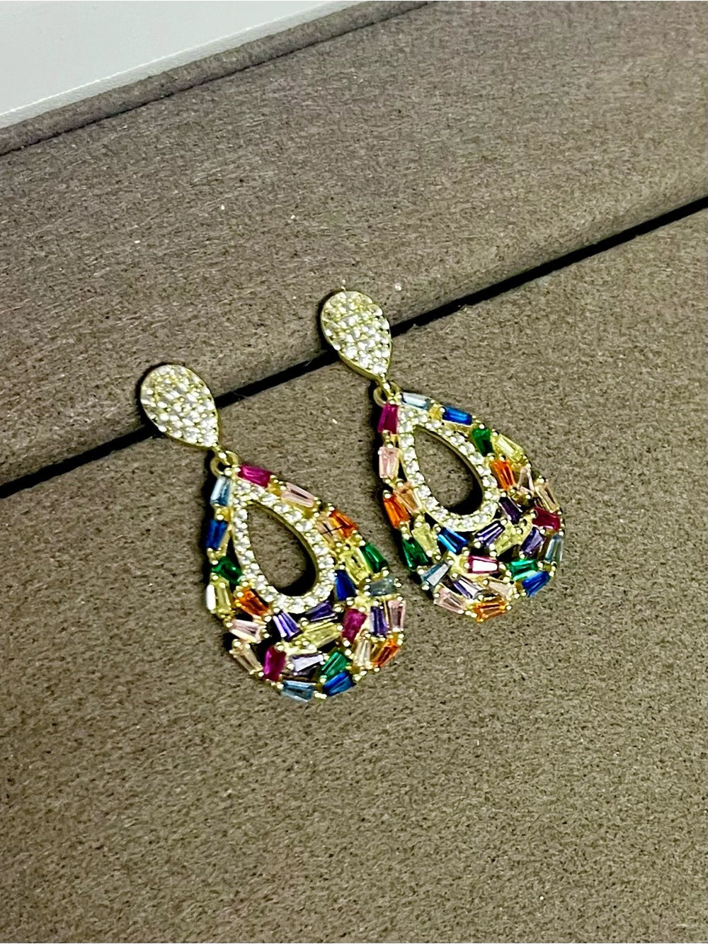 Genevieve 14K Gold Plated Multicolor Crystal Teardrop Earrings – Statement Drops — jewelry back setting and fastening