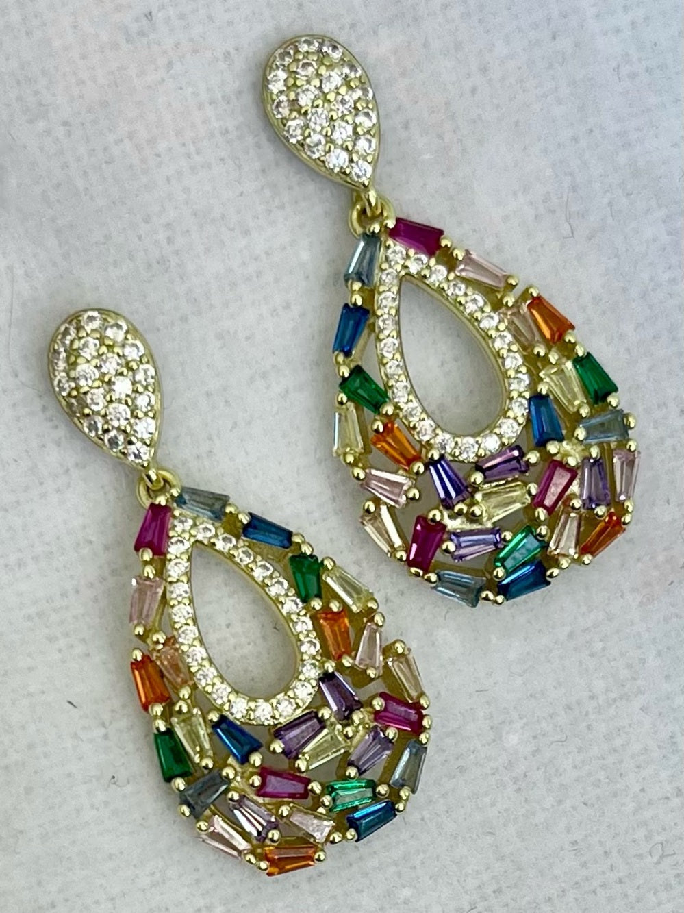 Genevieve 14K Gold Plated Multicolor Crystal Teardrop Earrings – Statement Drops — gold tone jewelry craftsmanship