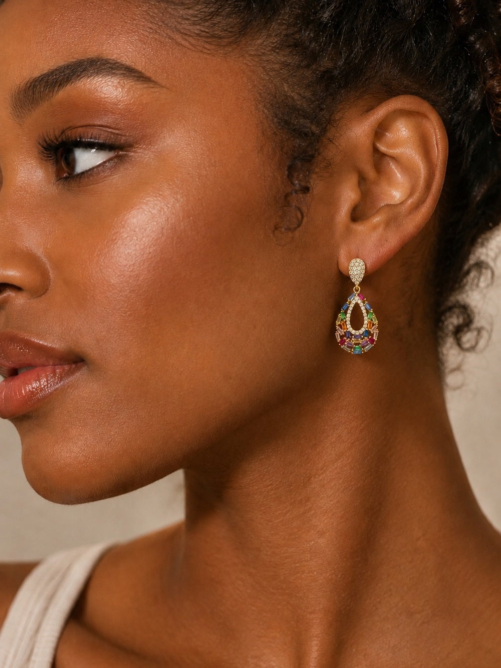 Genevieve 14K Gold Plated Multicolor Crystal Teardrop Earrings – Statement Drops — statement jewelry crystal color combination