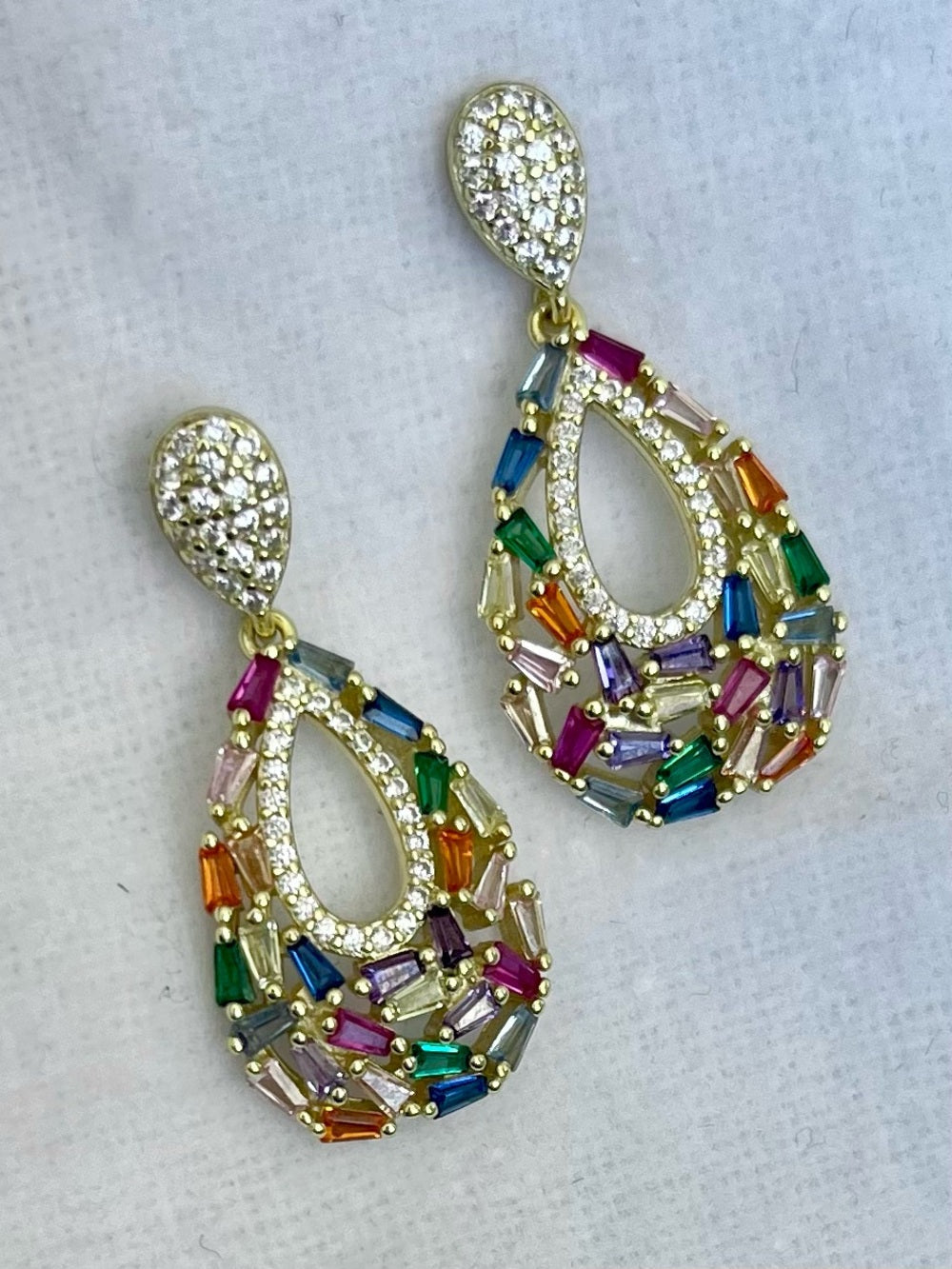 Genevieve 14K Gold Plated Multicolor Crystal Teardrop Earrings – Statement Drops — designer accessory stone cut detail