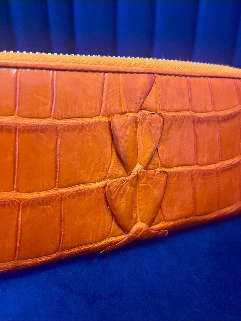 Genuine Crocodile Leather Zip Around Wallet – Vibrant Orange Exotic Long Wallet — handbag interior lining and storage