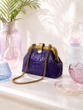 Genuine Crocodile Skin Frame Clasp Bag – Purple Exotic Leather Crossbody w Chain — designer exotic leather handbag silhouette