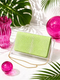 Genuine Stingray Foldover Clutch – Lime Green Exotic Evening Bag w Gold Chain — designer exotic leather handbag silhouette