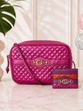 Gucci Metallic Fuchsia Quilted Trapuntata + Card Holder Set Style - GG Marmont — designer product silhouette and material