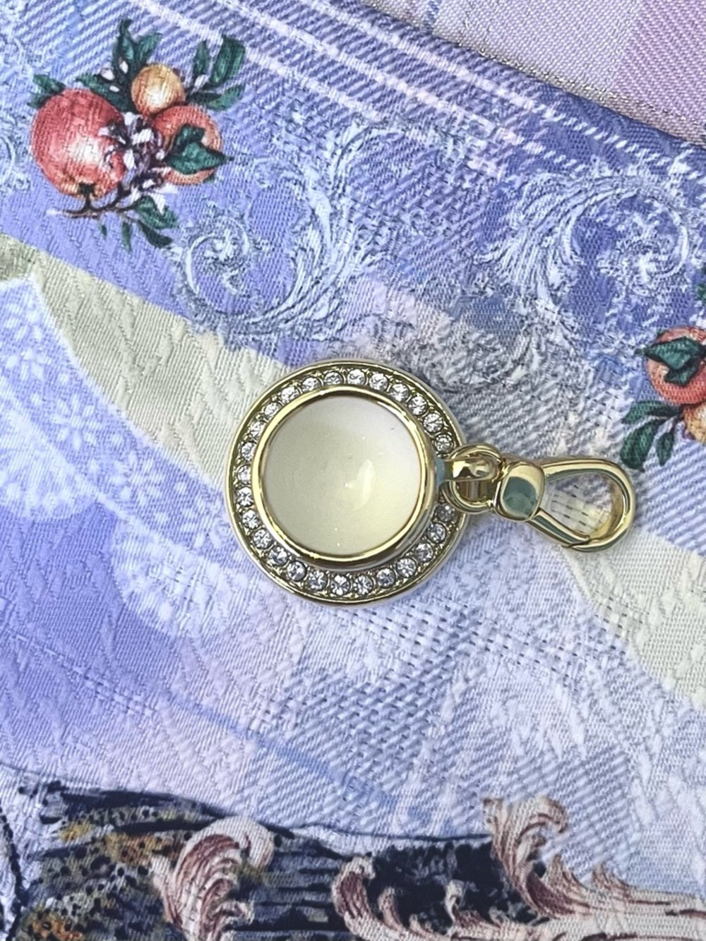 Juicy Couture Gold-Trim Crystal-Halo Blue Teacup Charm / Pendant / Keychain — enamel color and jeweled accent detail