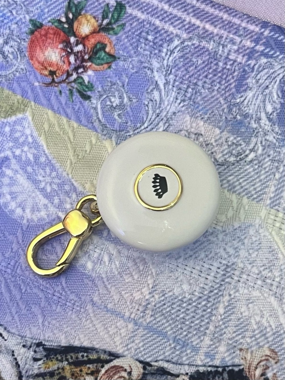Juicy Couture Gold-Trim Crystal-Halo Blue Teacup Charm / Pendant / Keychain — three dimensional collectible charm design