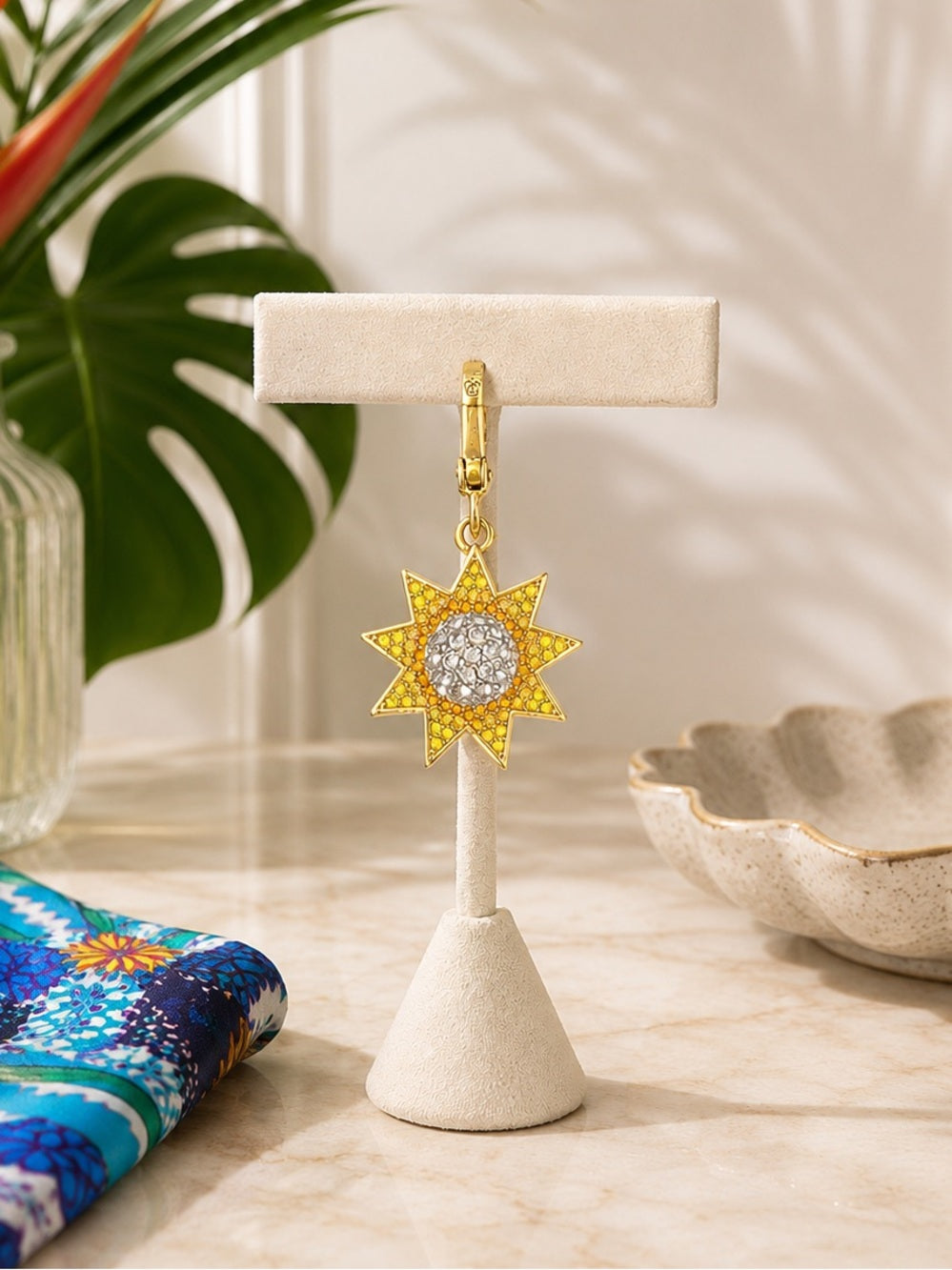 Juicy Couture Gold Starburst Crystal Charm - Yellow, Orange and Clear Pave — collectible designer charm enamel and crystals