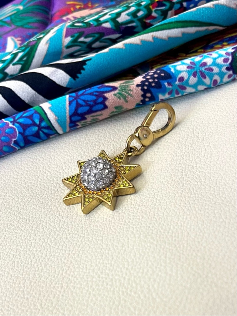 Juicy Couture Gold Starburst Crystal Charm - Yellow, Orange and Clear Pave — gold tone enamel jewelry side profile