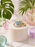 Juicy Couture Gold-Trim Crystal-Halo Blue Teacup Charm / Pendant / Keychain — collectible designer charm enamel and crystals