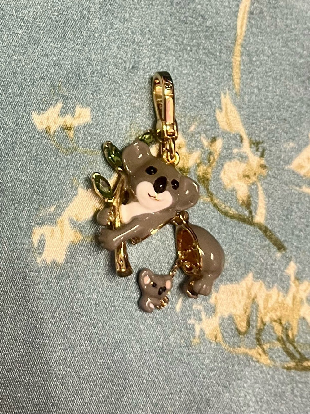 Juicy Couture Koala Charm/Pendant in Gray and Gold w Eucalyptus and Baby Koala — koala charm back branding detail