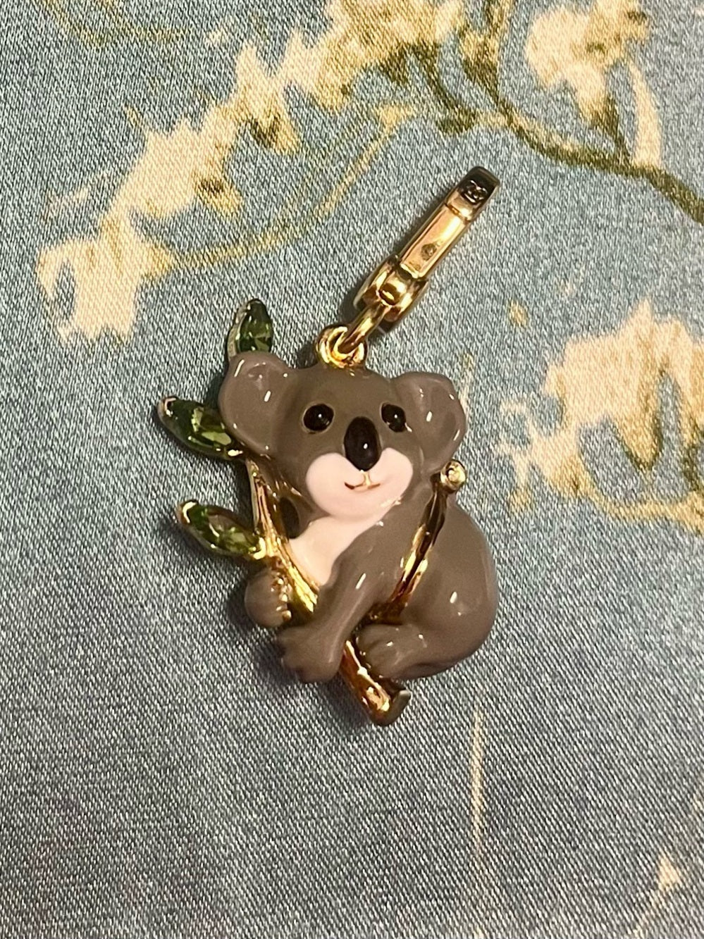 Juicy Couture Koala Charm/Pendant in Gray and Gold w Eucalyptus and Baby Koala — koala charm gold tone metalwork