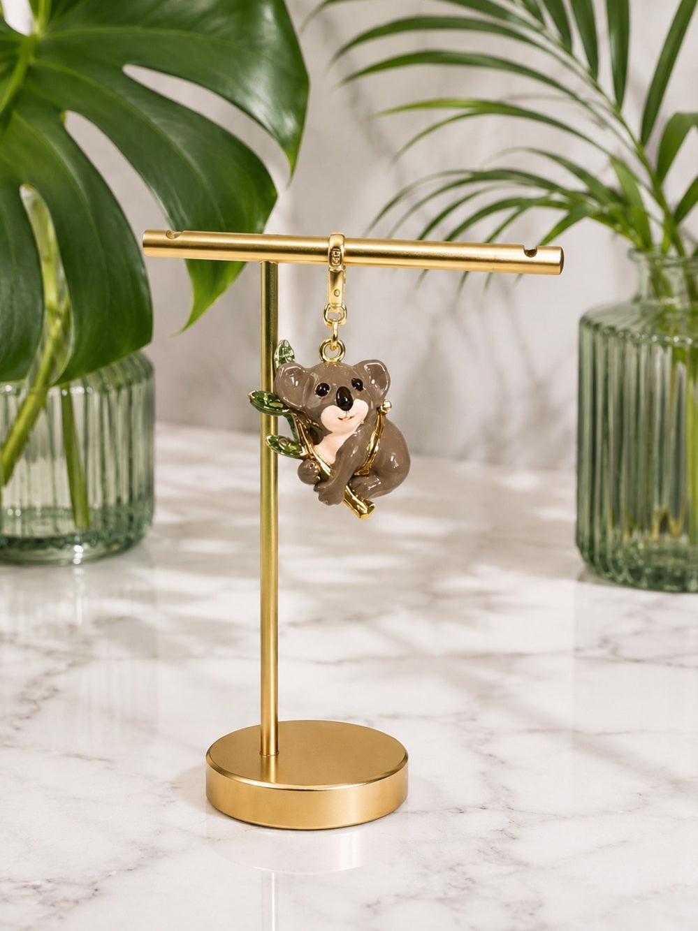 Juicy Couture Koala Charm/Pendant in Gray and Gold w Eucalyptus and Baby Koala — koala charm gray enamel gold tone