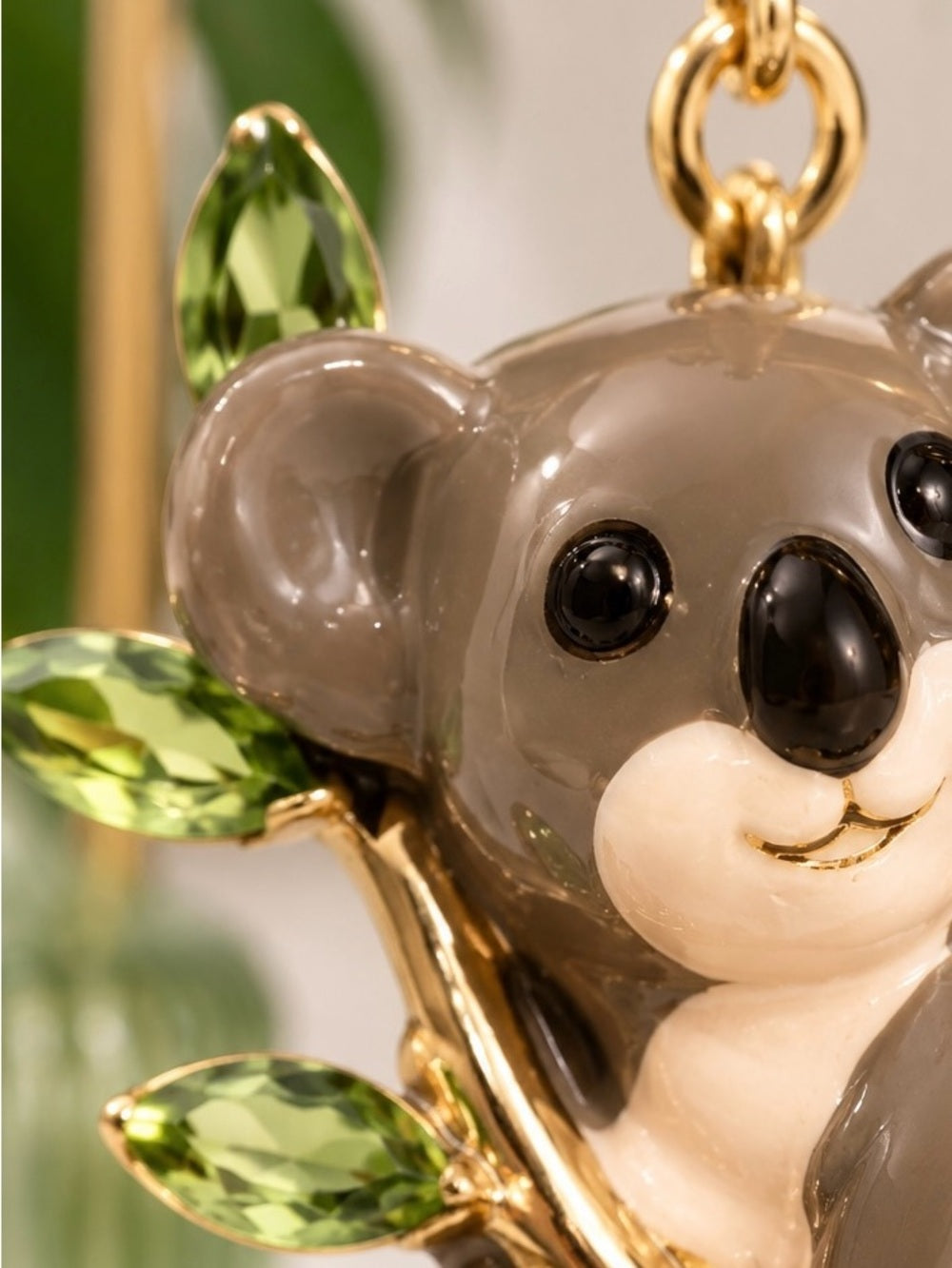 Juicy Couture Koala Charm/Pendant in Gray and Gold w Eucalyptus and Baby Koala — koala eucalyptus leaf green accent