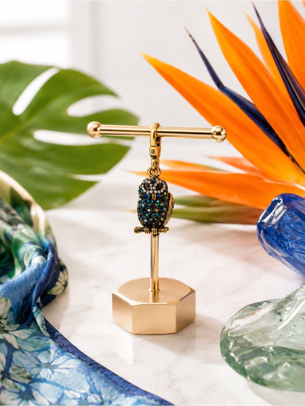 Juicy Couture Pave Crystal Owl Charm - Multicolor Stones with Gold Tone — collectible designer charm enamel and crystals