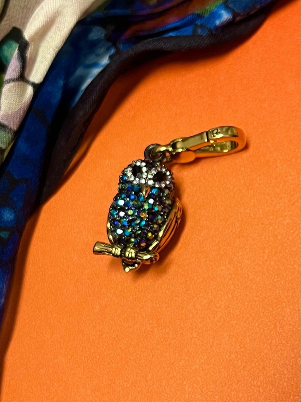 Juicy Couture Pave Crystal Owl Charm - Multicolor Stones with Gold Tone — gold tone enamel jewelry side profile