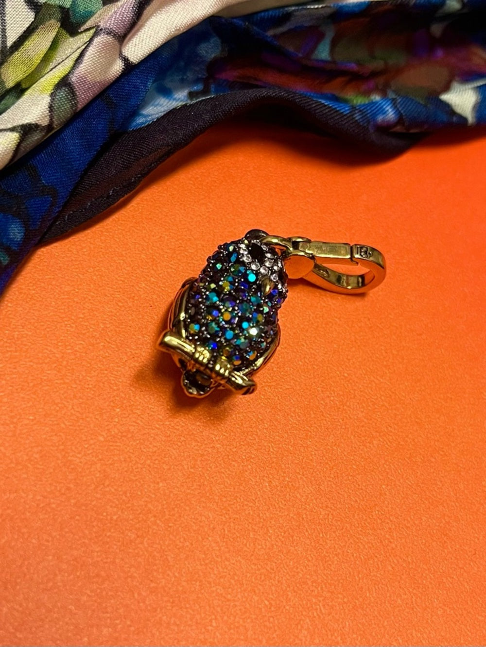 Juicy Couture Pave Crystal Owl Charm - Multicolor Stones with Gold Tone — charm back logo and branding detail