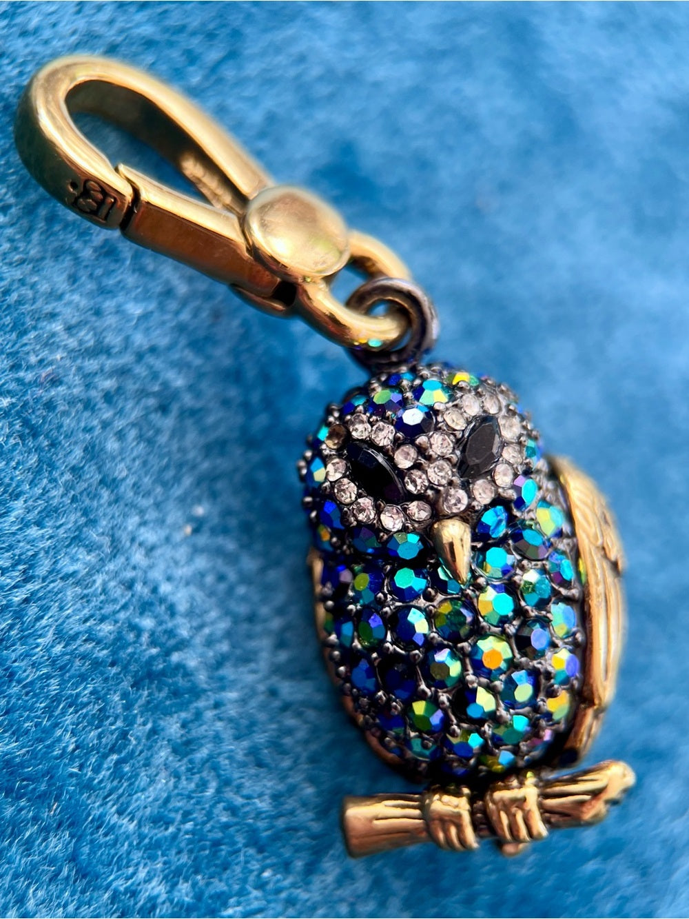 Juicy Couture Pave Crystal Owl Charm - Multicolor Stones with Gold Tone — pave crystal jewelry sparkle closeup