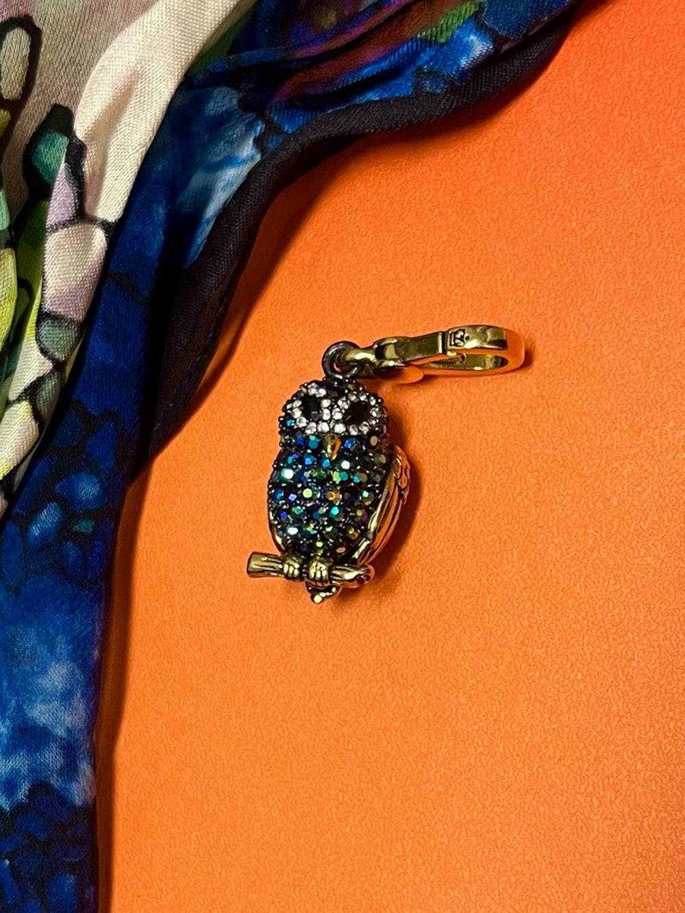 Juicy Couture Pave Crystal Owl Charm - Multicolor Stones with Gold Tone — designer charm crystal pave craftsmanship