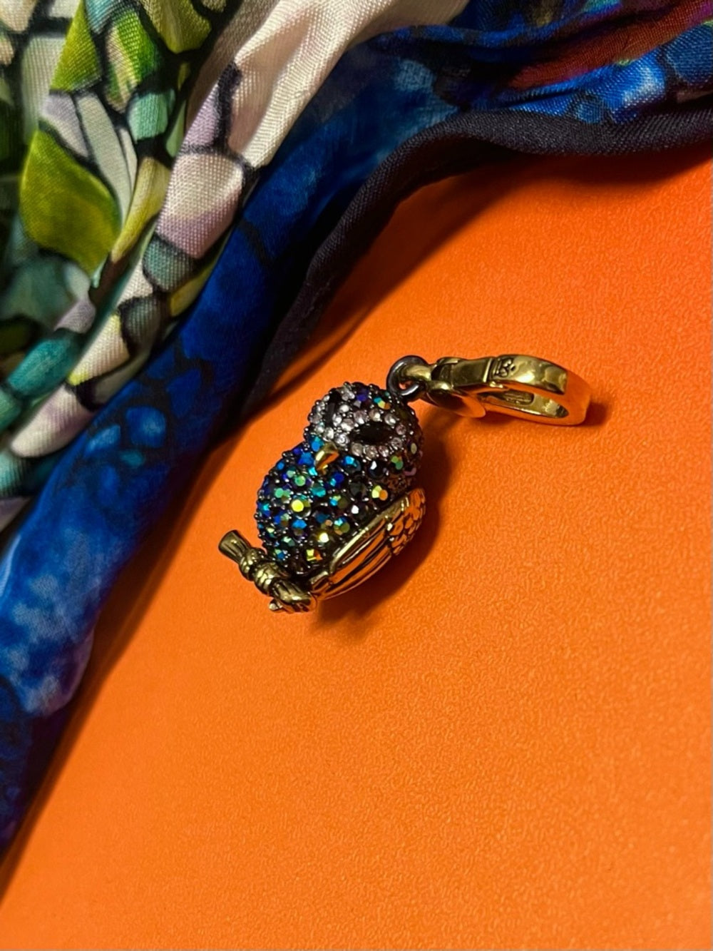 Juicy Couture Pave Crystal Owl Charm - Multicolor Stones with Gold Tone — miniature charm figurine color detail