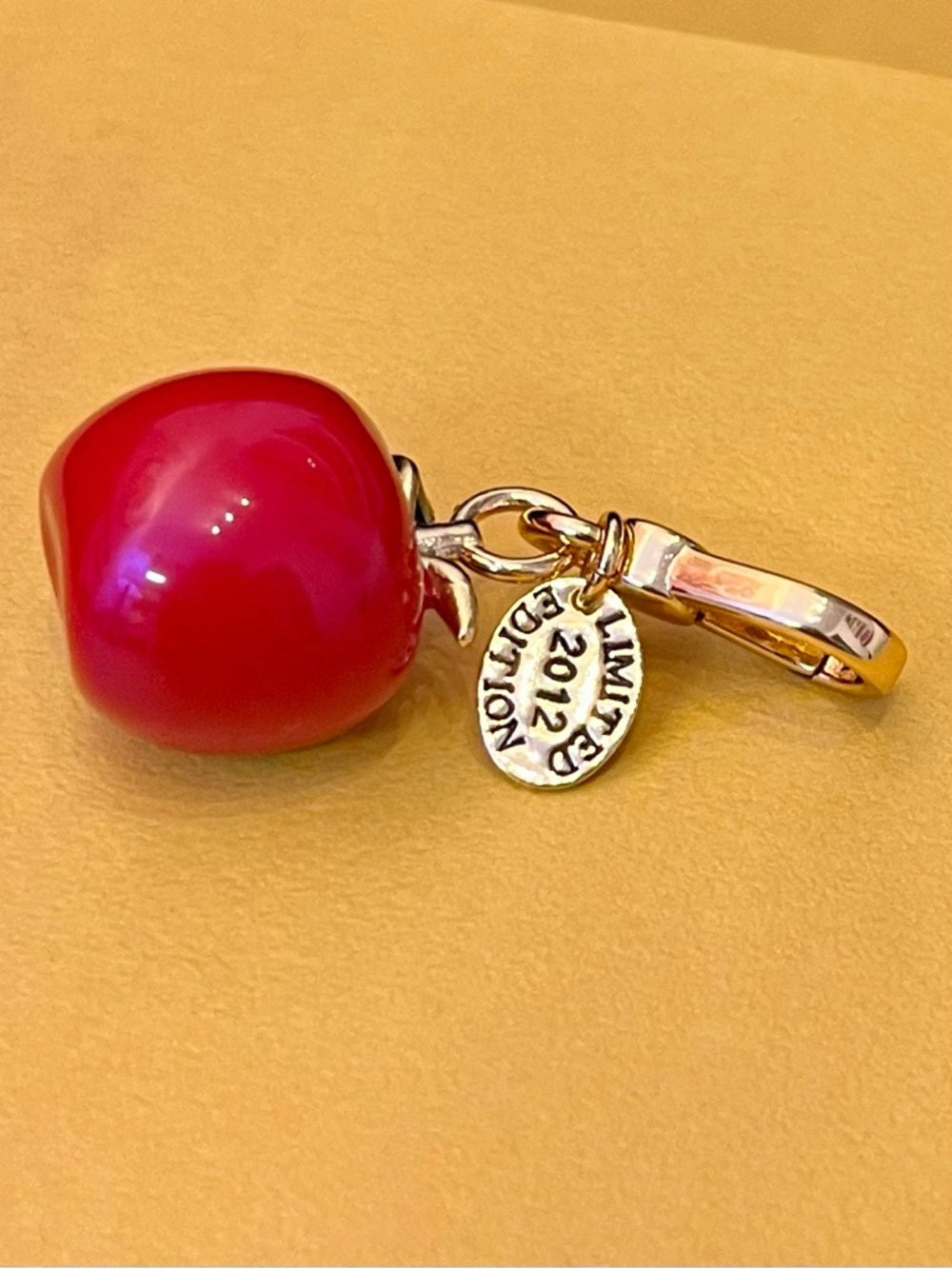 Juicy Couture Red Enamel Apple Charm with Crystal Pavé Bite Limited Edition 2012 — gold tone enamel jewelry side profile
