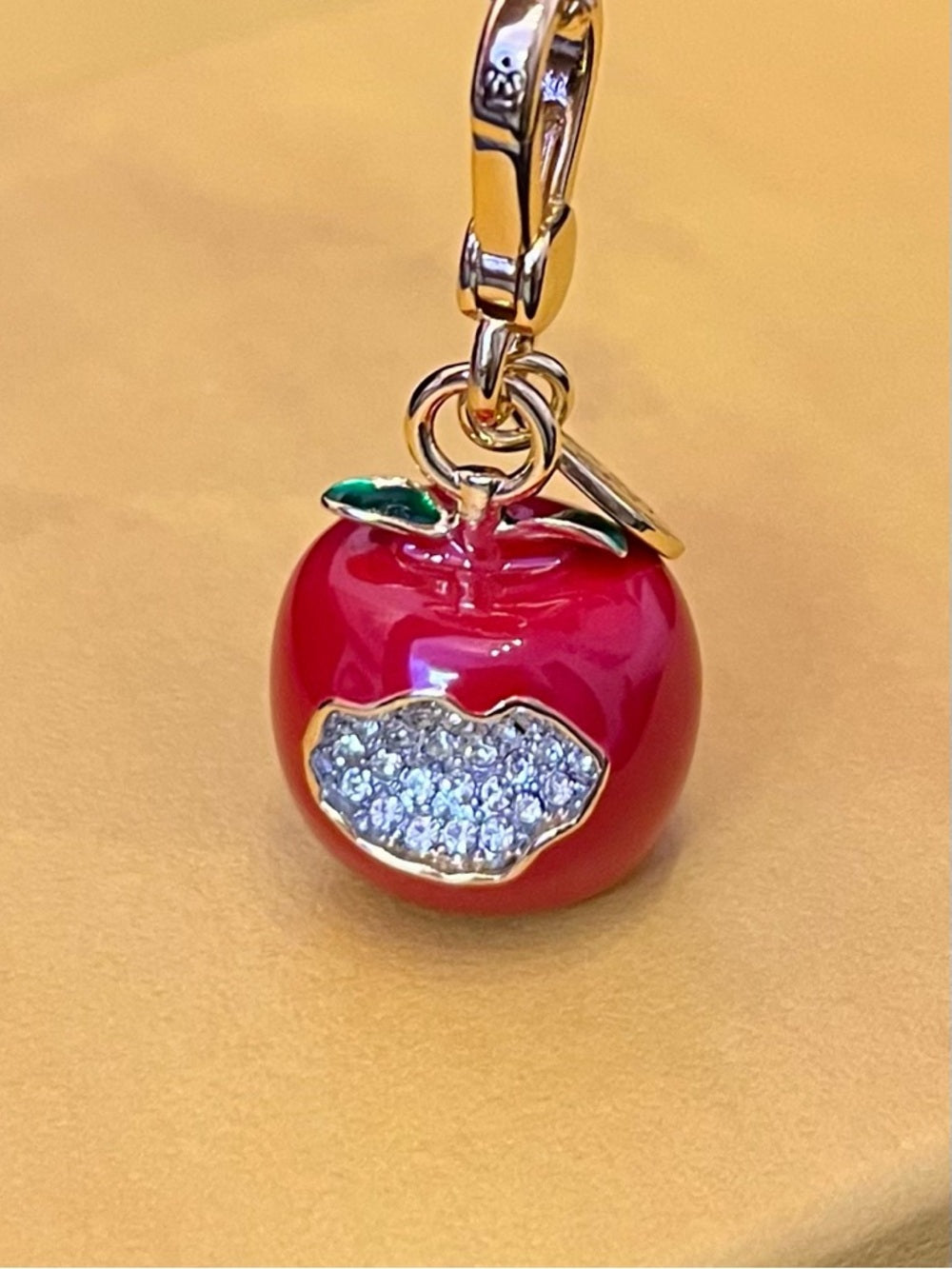 Juicy Couture Red Enamel Apple Charm with Crystal Pavé Bite Limited Edition 2012 — lobster clasp and charm attachment hardware