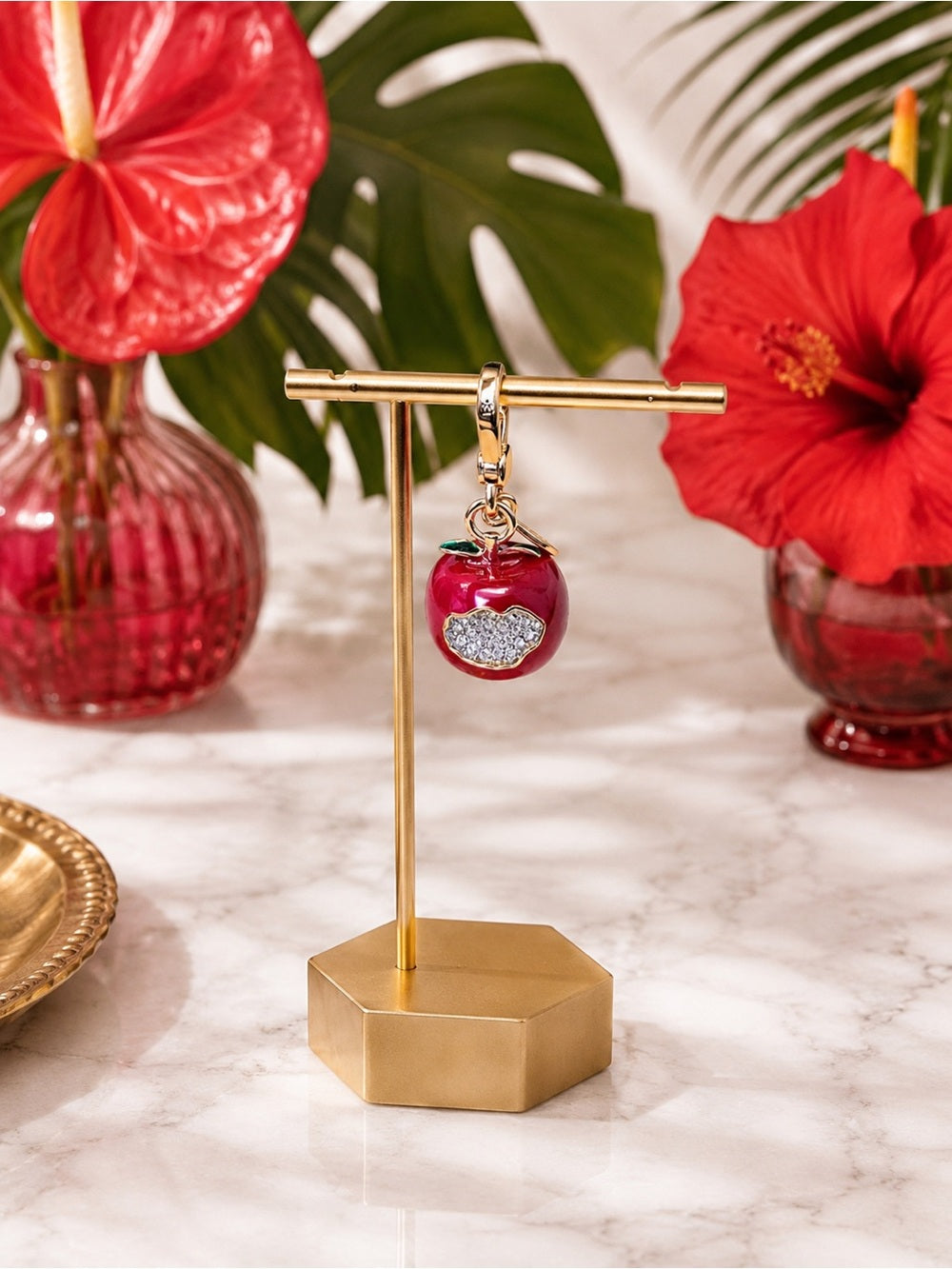 Juicy Couture Red Enamel Apple Charm with Crystal Pavé Bite Limited Edition 2012 — pave crystal jewelry sparkle closeup