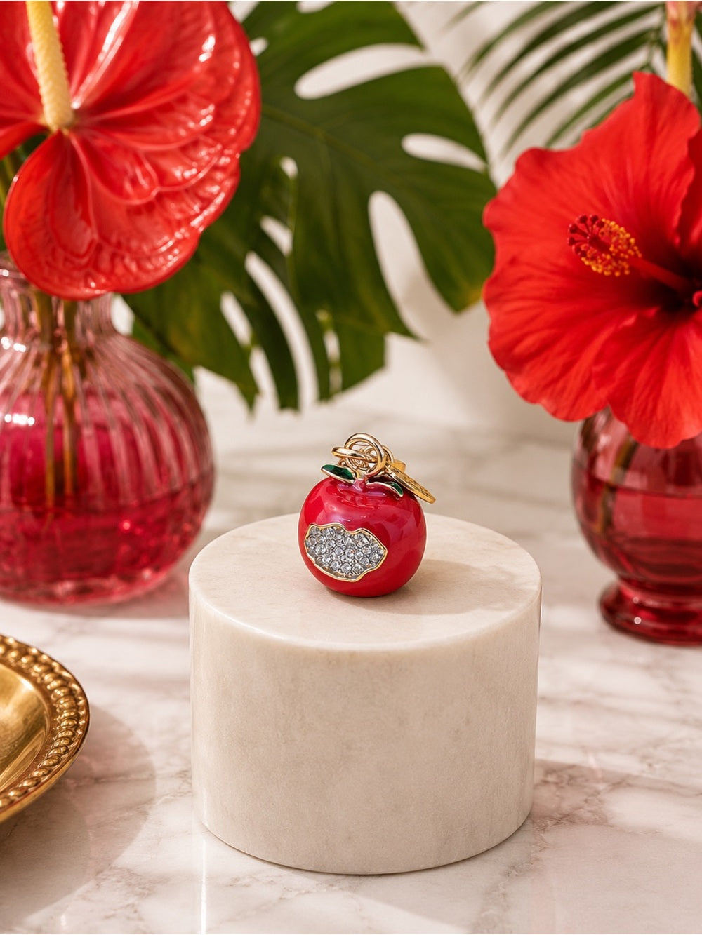 Juicy Couture Red Enamel Apple Charm with Crystal Pavé Bite Limited Edition 2012 — gold tone charm sculptural metalwork