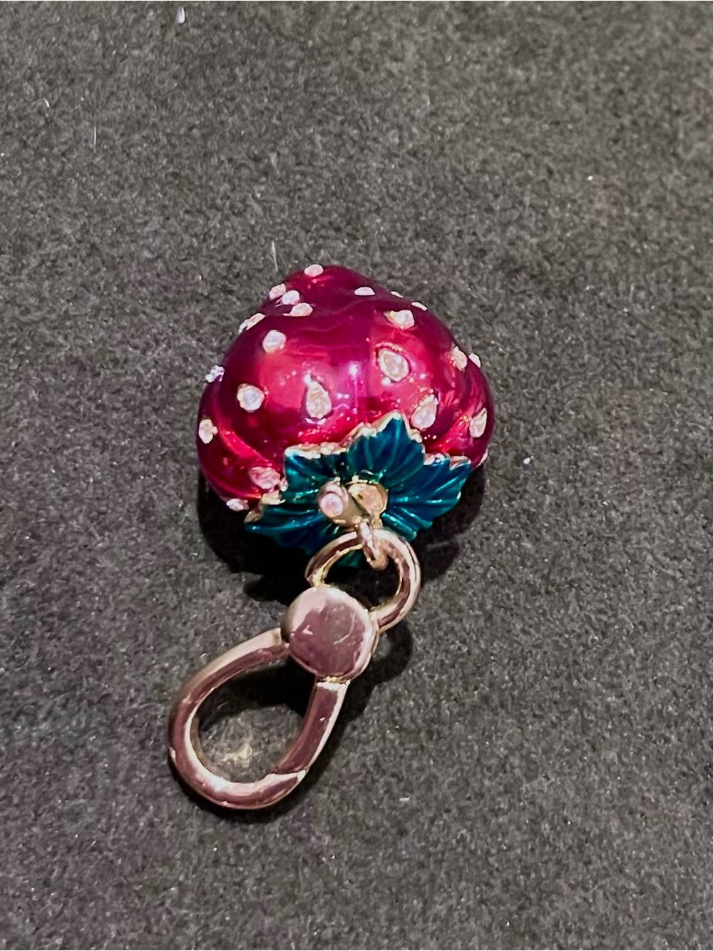 Juicy Couture Strawberry Crystal Charm Gold Tone Enamel Y2K Collectible — collectible designer charm enamel and crystals (additional view 2)