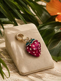 Juicy Couture Strawberry Crystal Charm Gold Tone Enamel Y2K Collectible — collectible designer charm enamel and crystals