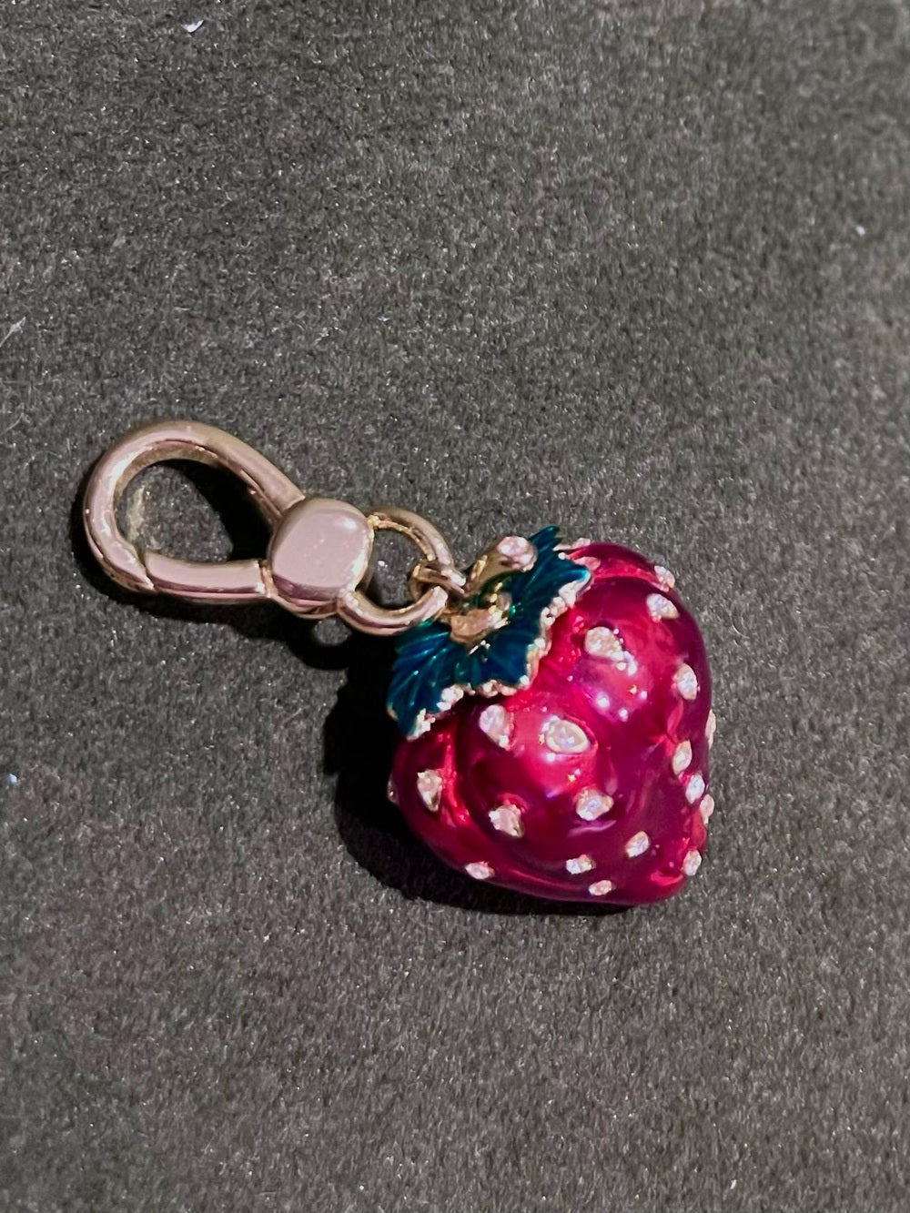 Juicy Couture Strawberry Crystal Charm Gold Tone Enamel Y2K Collectible — designer charm crystal pave craftsmanship